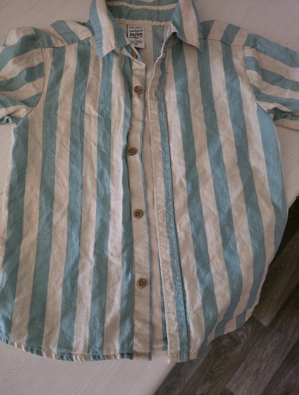 Carter's Light Blue & White Striped Short-Sleeve Button-Down Shirt